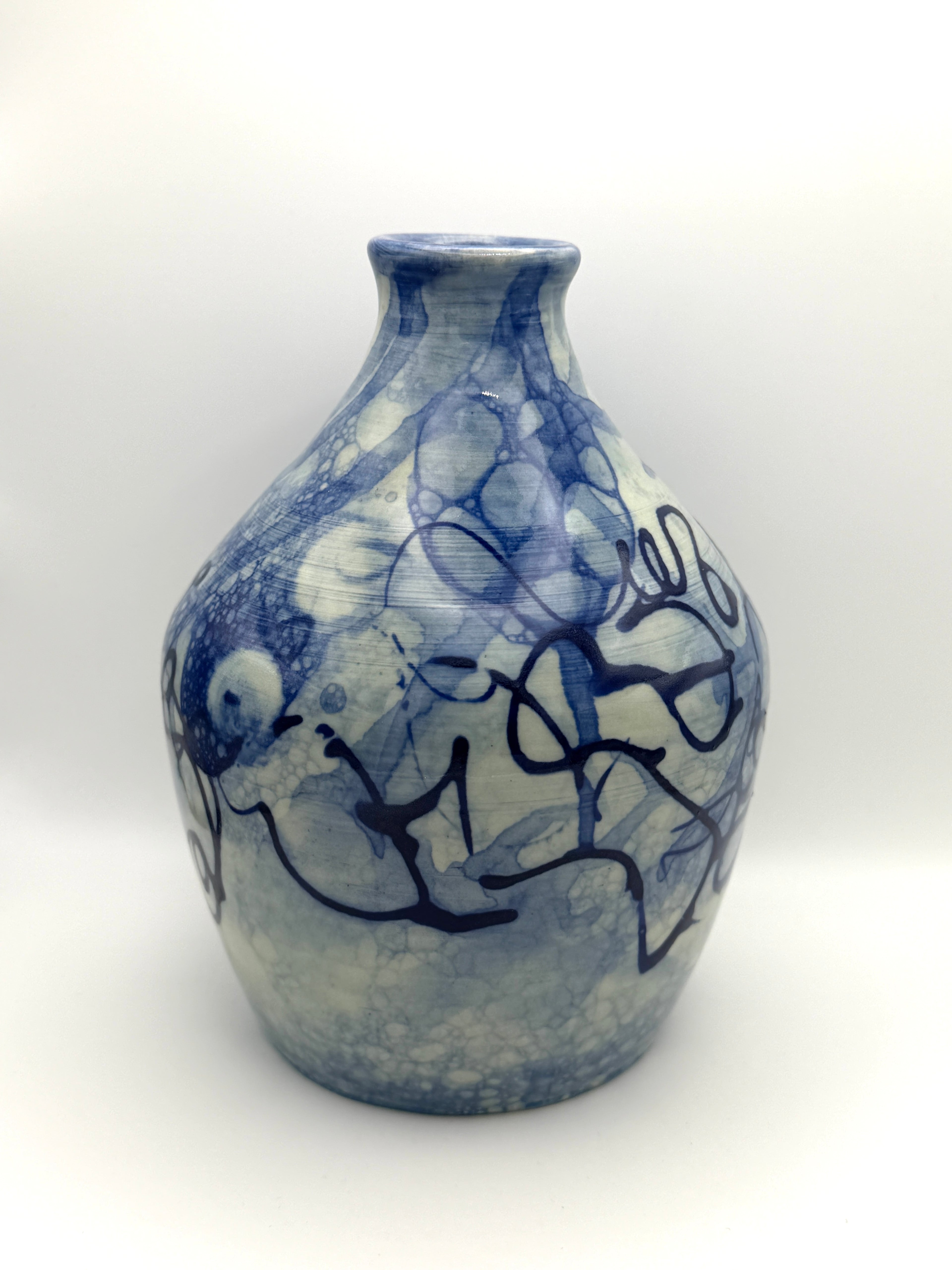 Vase - Medium with Blue Abstract Design
