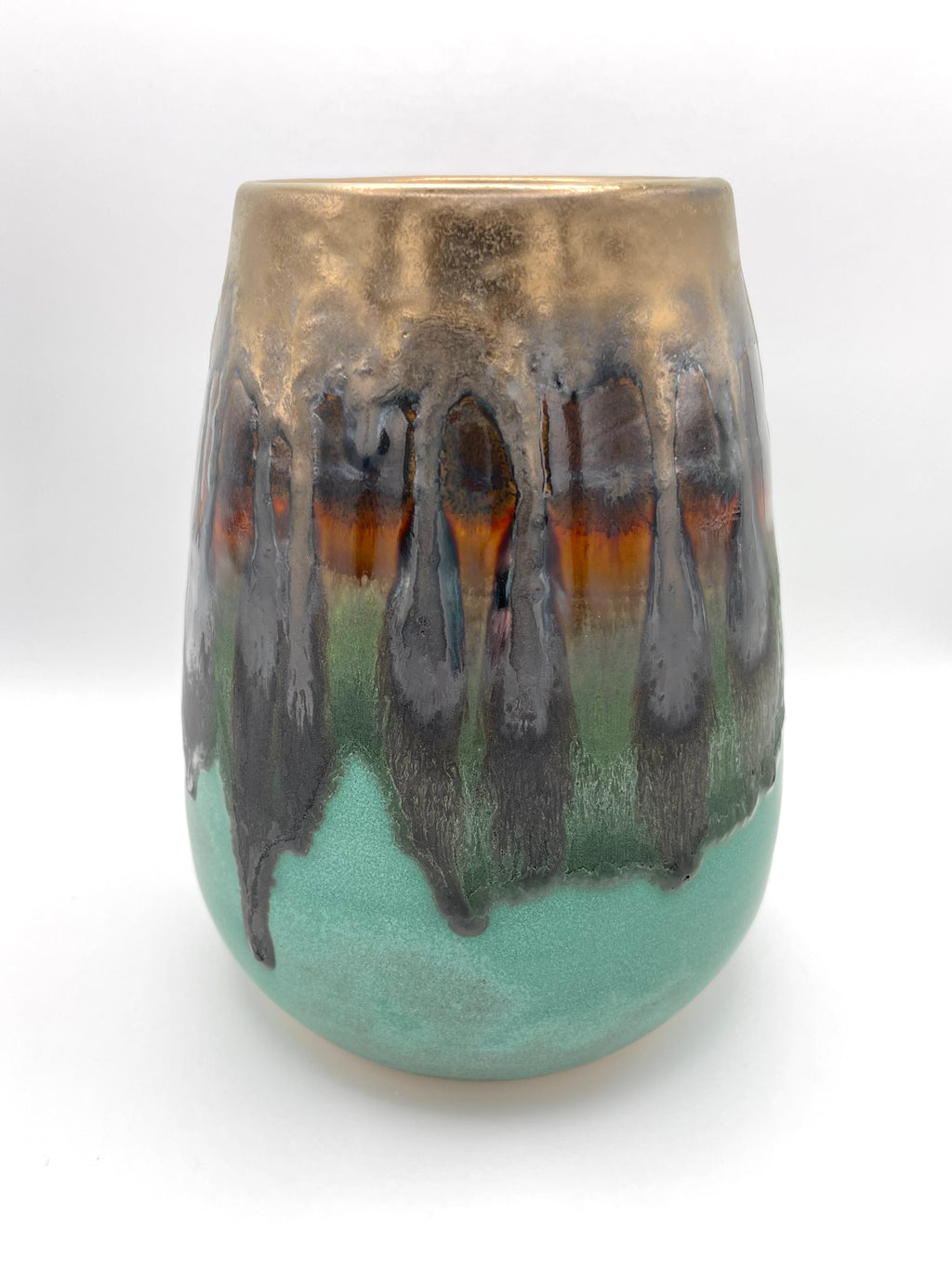 Vase - Medium Turquoise and Gold