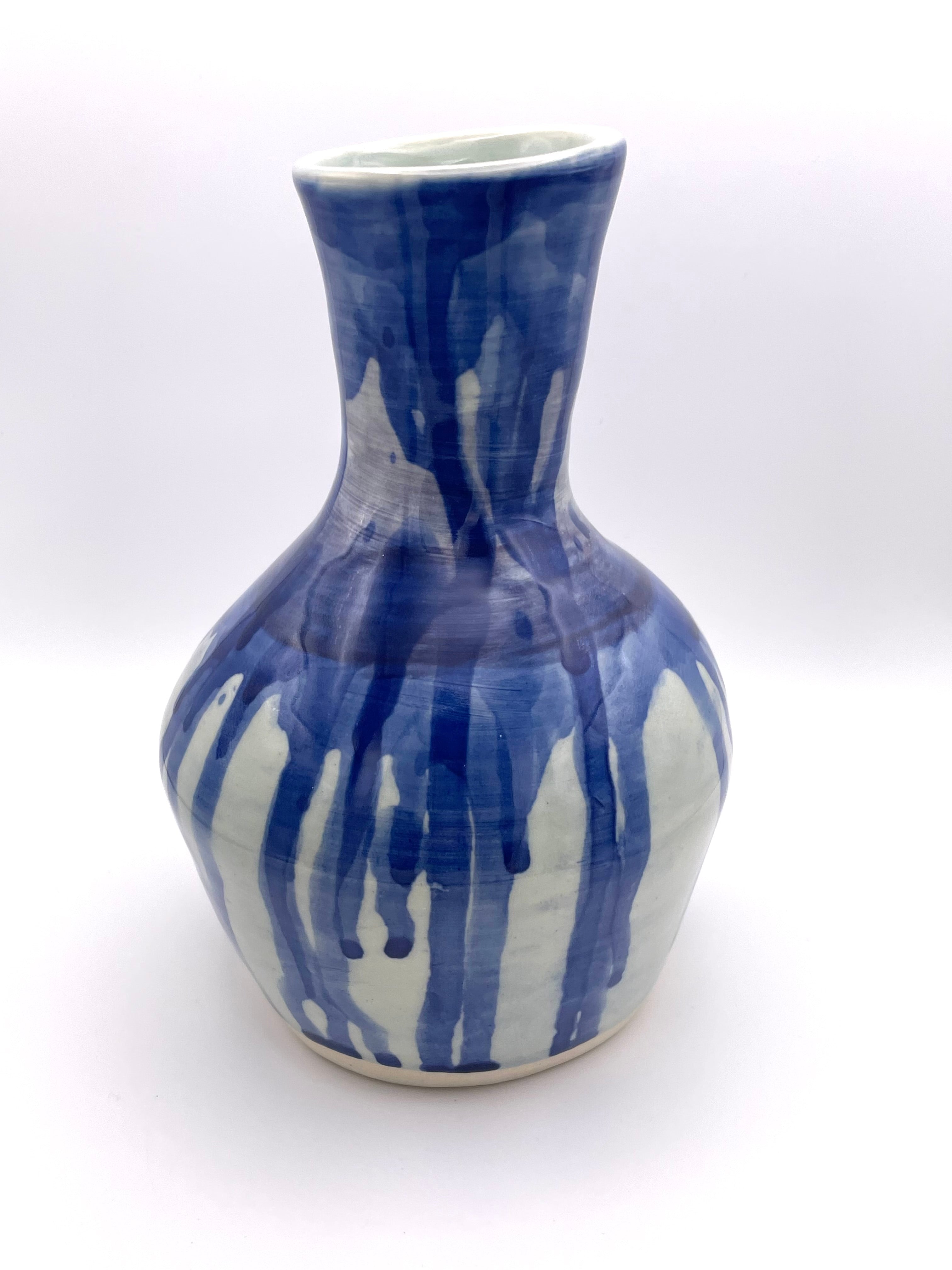 Vase - Medium Angled with Blue Drips