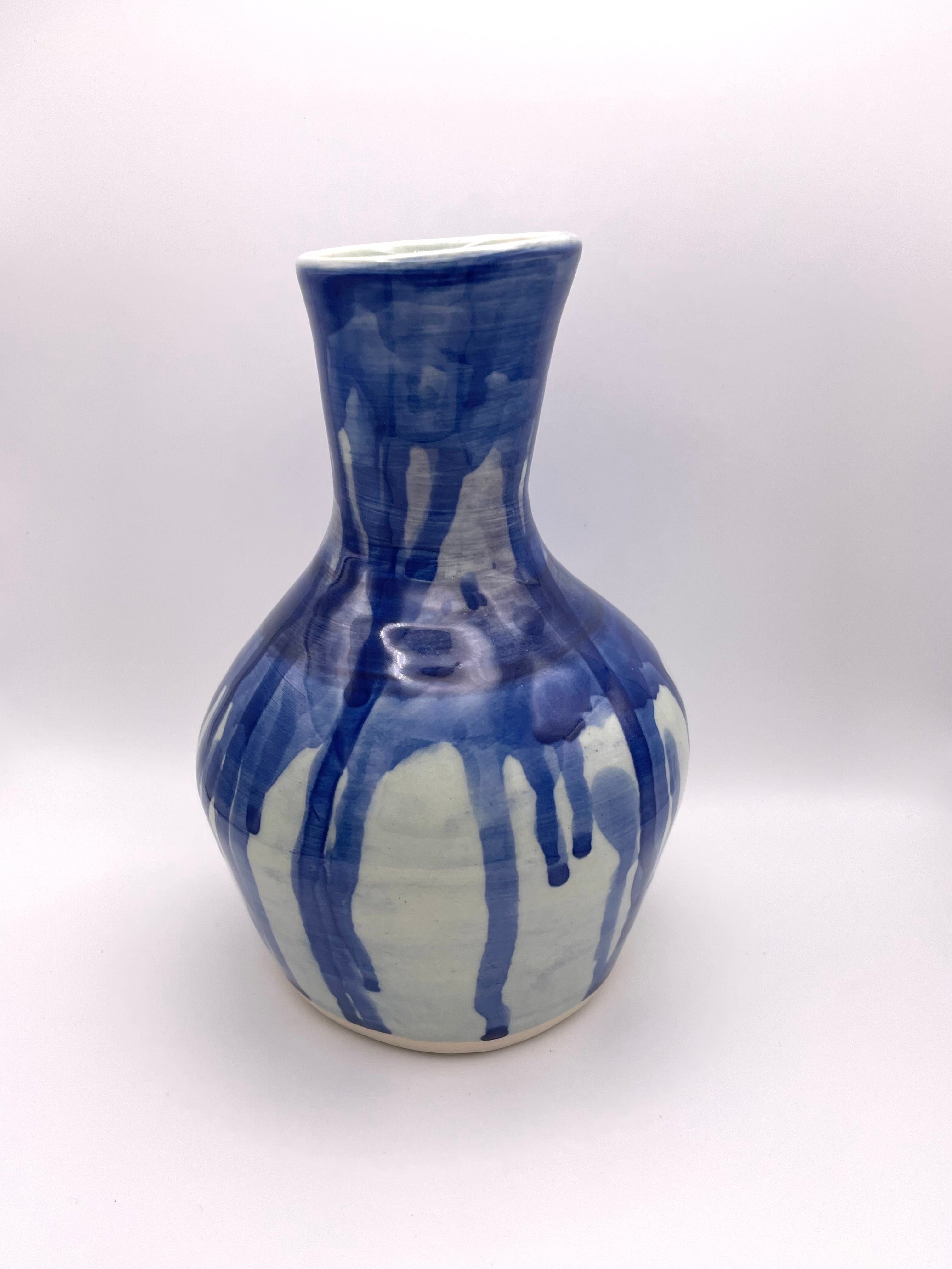 Vase - Medium Angled with Blue Drips