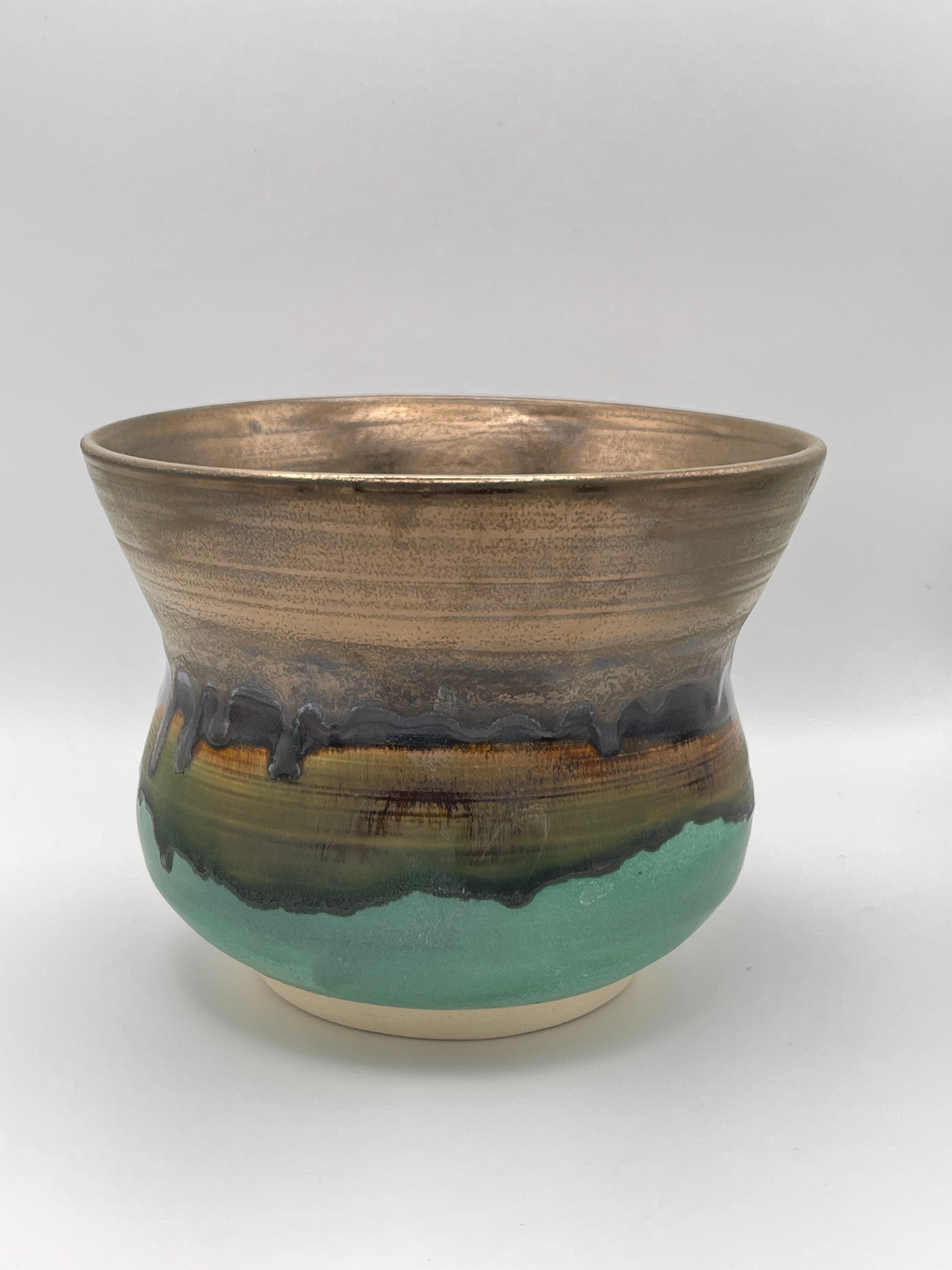 Flared Round Vase- Gold and Turquoise
