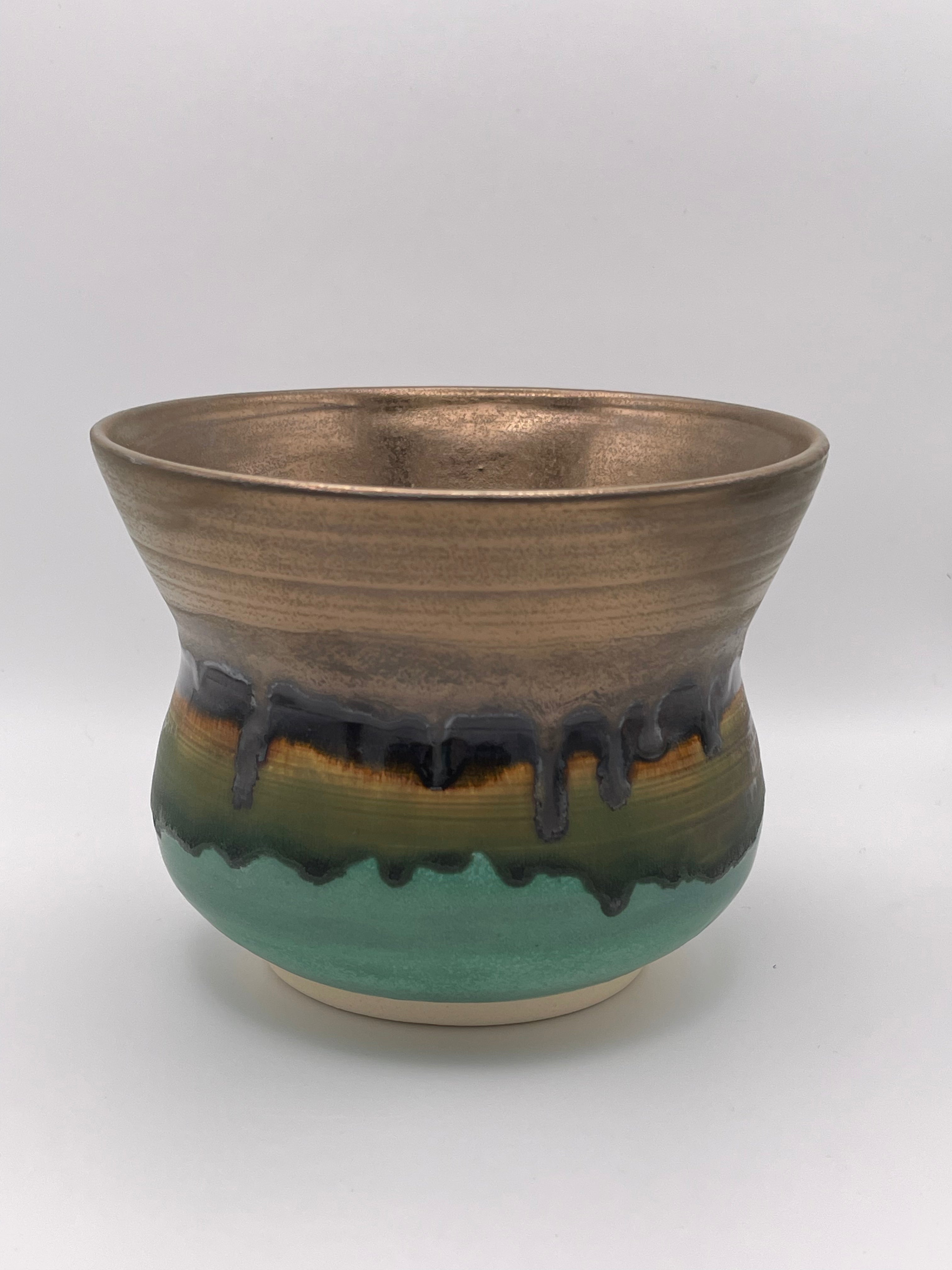 Flared Round Vase- Gold and Turquoise