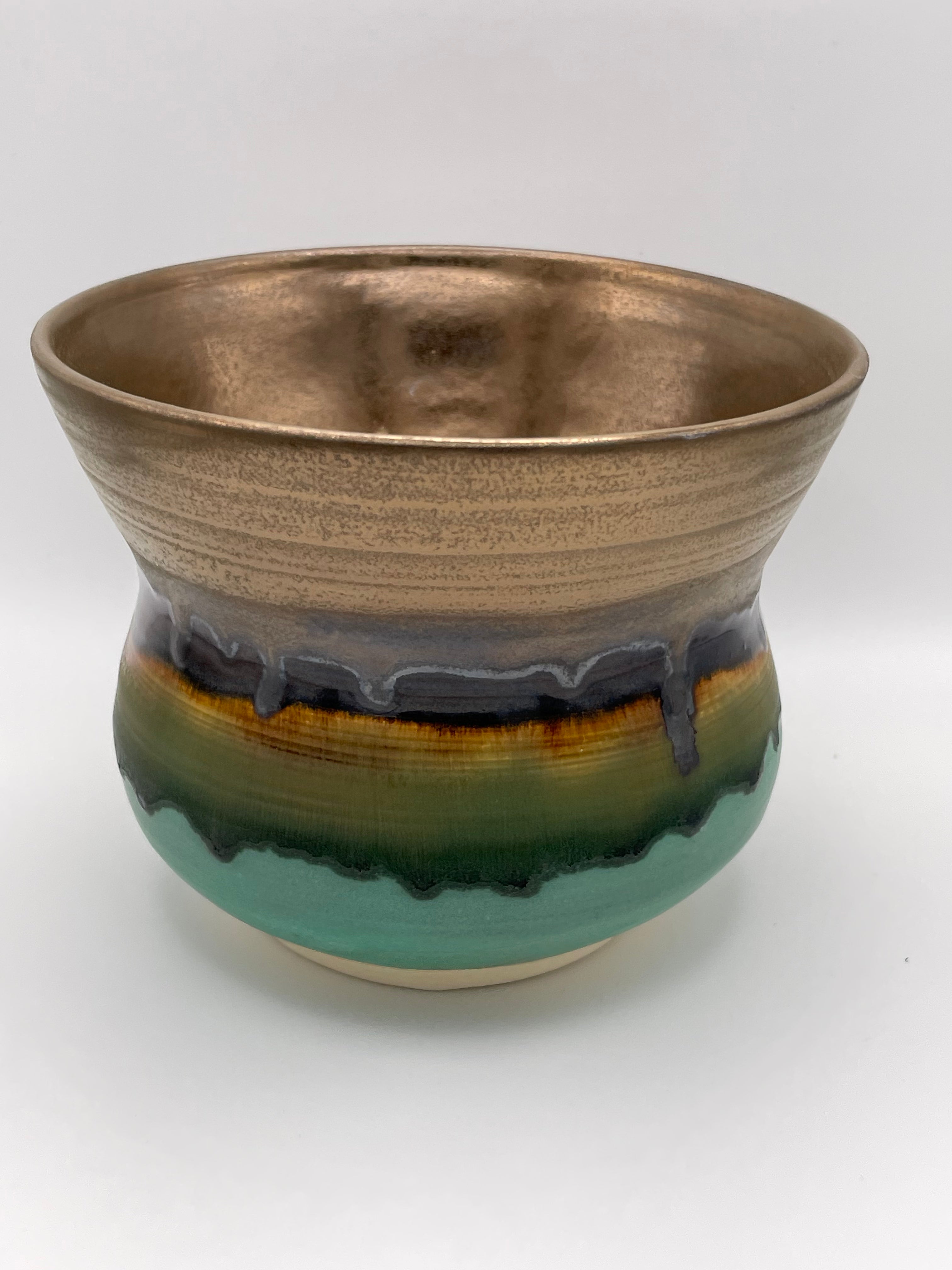 Flared Round Vase- Gold and Turquoise